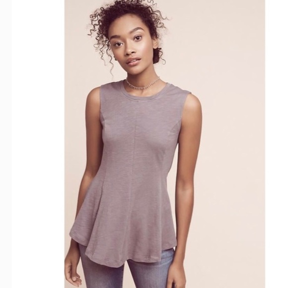 Anthropologie Eri + Ali Evie Gray Peplum Sleeveless Blouse. - Picture 5 of 5